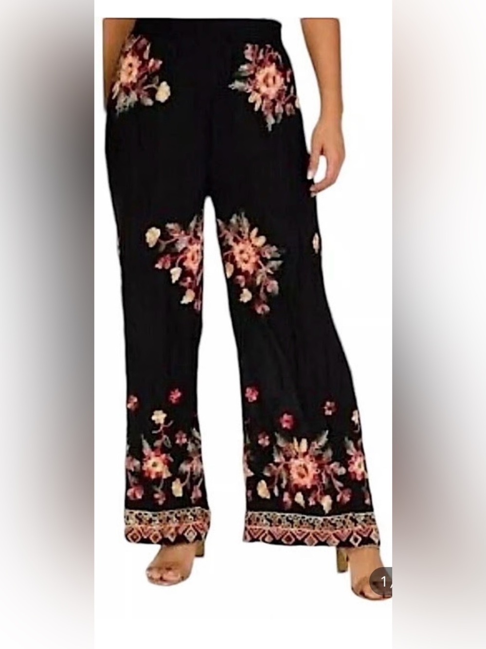 Liv Los Angeles Black Floral Embroidered Wide Lag Pants Size S - Picture 1 of 8